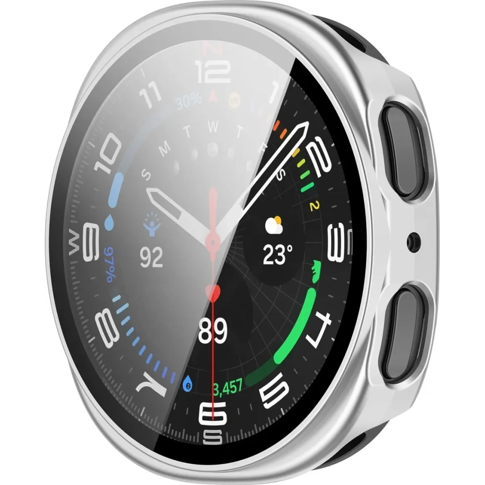 Etui ze szkłem do zegarka Bizon Case+Glass Watch do Samsung Galaxy Watch 8 40mm satynowo srebrne