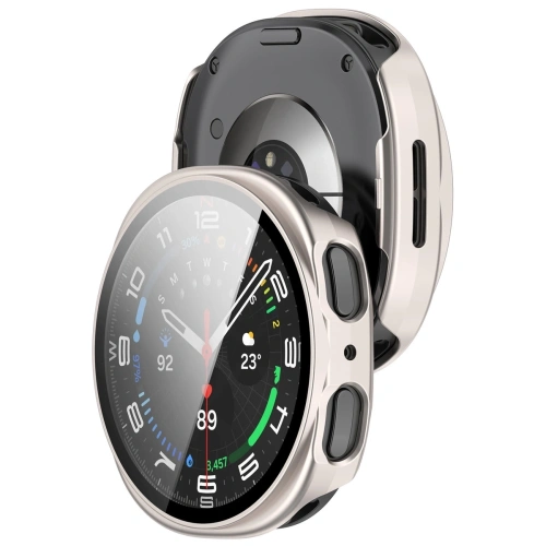 Etui ze szkłem do zegarka Bizon Case+Glass Watch do Samsung Galaxy Watch 8 40mm szampańskie