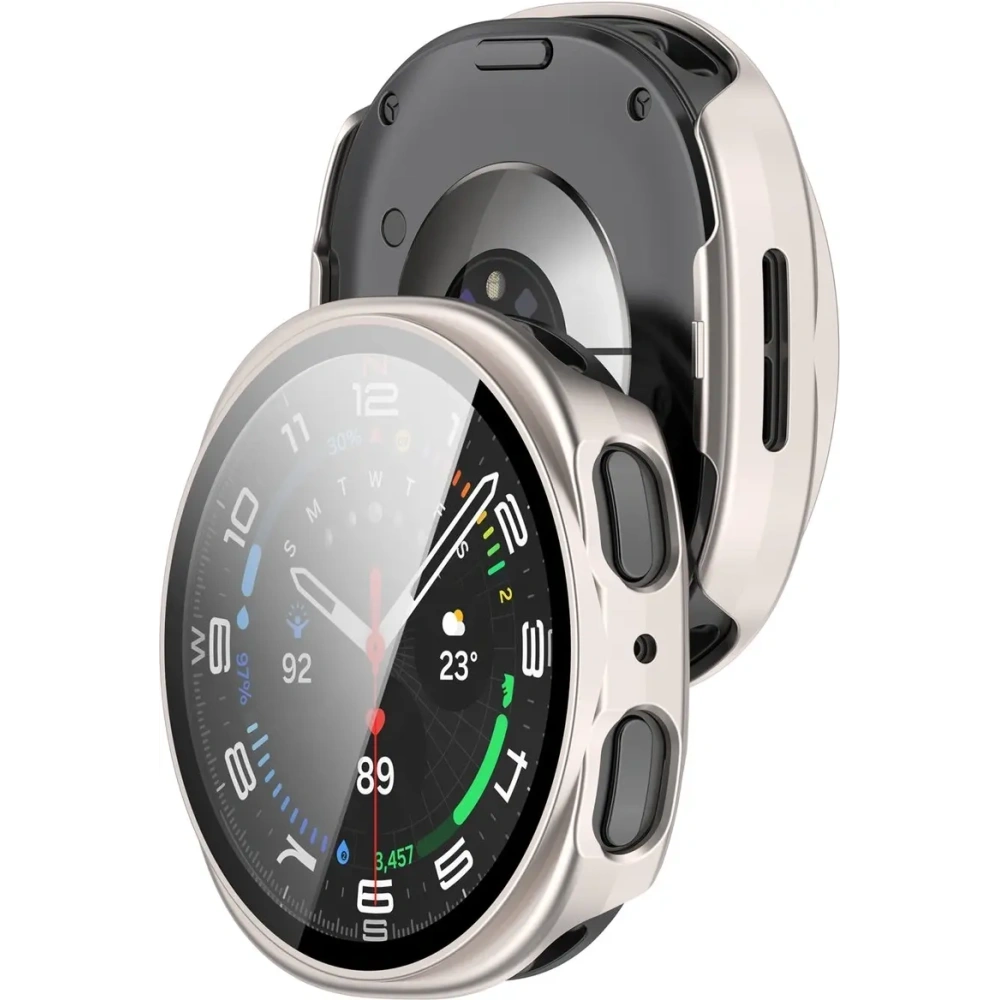 Etui ze szkłem do zegarka Bizon Case+Glass Watch do Samsung Galaxy Watch 8 40mm szampańskie