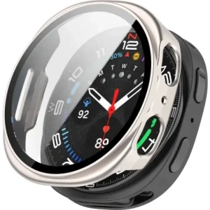 Etui ze szkłem do zegarka Bizon Case+Glass Watch do Samsung Galaxy Watch 8 40mm szampańskie