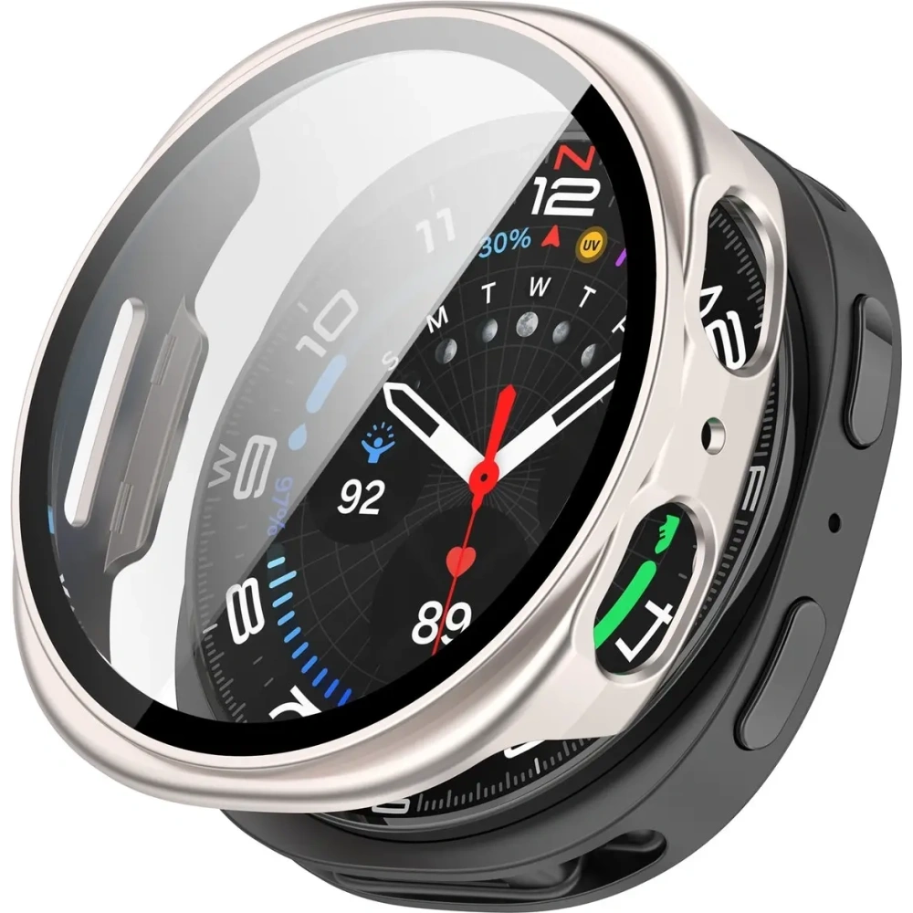 Etui ze szkłem do zegarka Bizon Case+Glass Watch do Samsung Galaxy Watch 8 40mm szampańskie