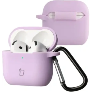 Silikonowe etui z karabińczykiem Bizon Case Headphone Silicone do Apple AirPods 4 lawendowe