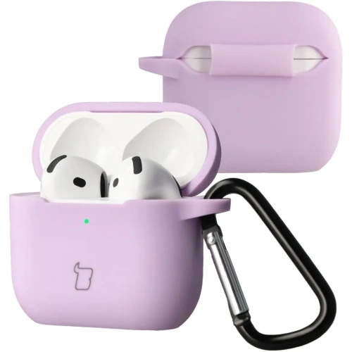 Silikonowe etui z karabińczykiem Bizon Case Headphone Silicone do Apple AirPods 4 lawendowe