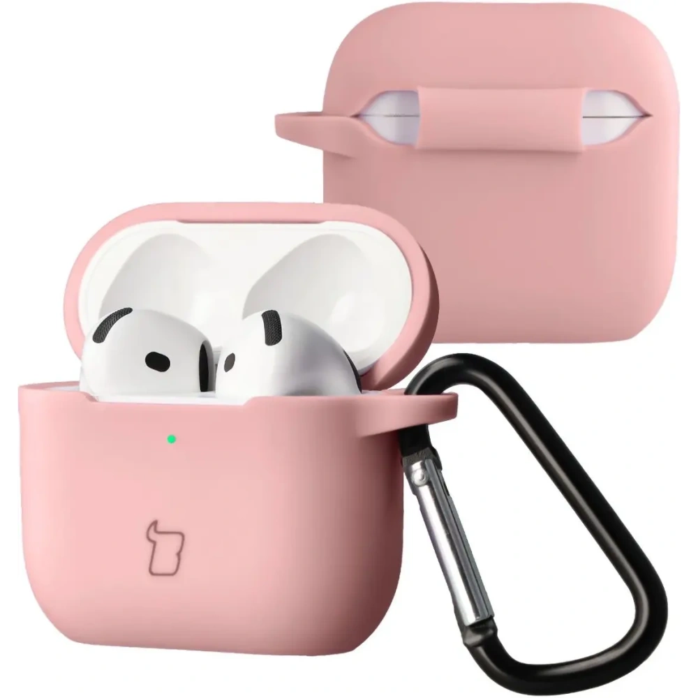 Silikonowe etui z karabińczykiem Bizon Case Headphone Silicone do Apple AirPods 4 jasnoróżowe