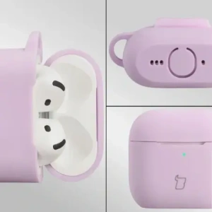 Silikonowe etui z karabińczykiem Bizon Case Headphone Silicone do Apple AirPods 4 lawendowe