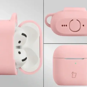 Silikonowe etui z karabińczykiem Bizon Case Headphone Silicone do Apple AirPods 4 jasnoróżowe