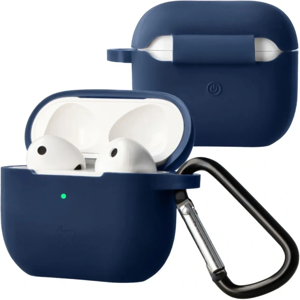 Silikonowe etui z karabińczykiem Bizon Case Headphone Silicone do Apple AirPods 4 granatowe