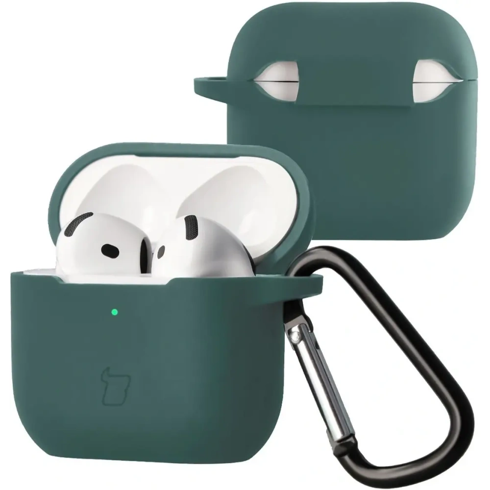 Silikonowe etui z karabińczykiem Bizon Case Headphone Silicone do Apple AirPods 4 ciemnozielone