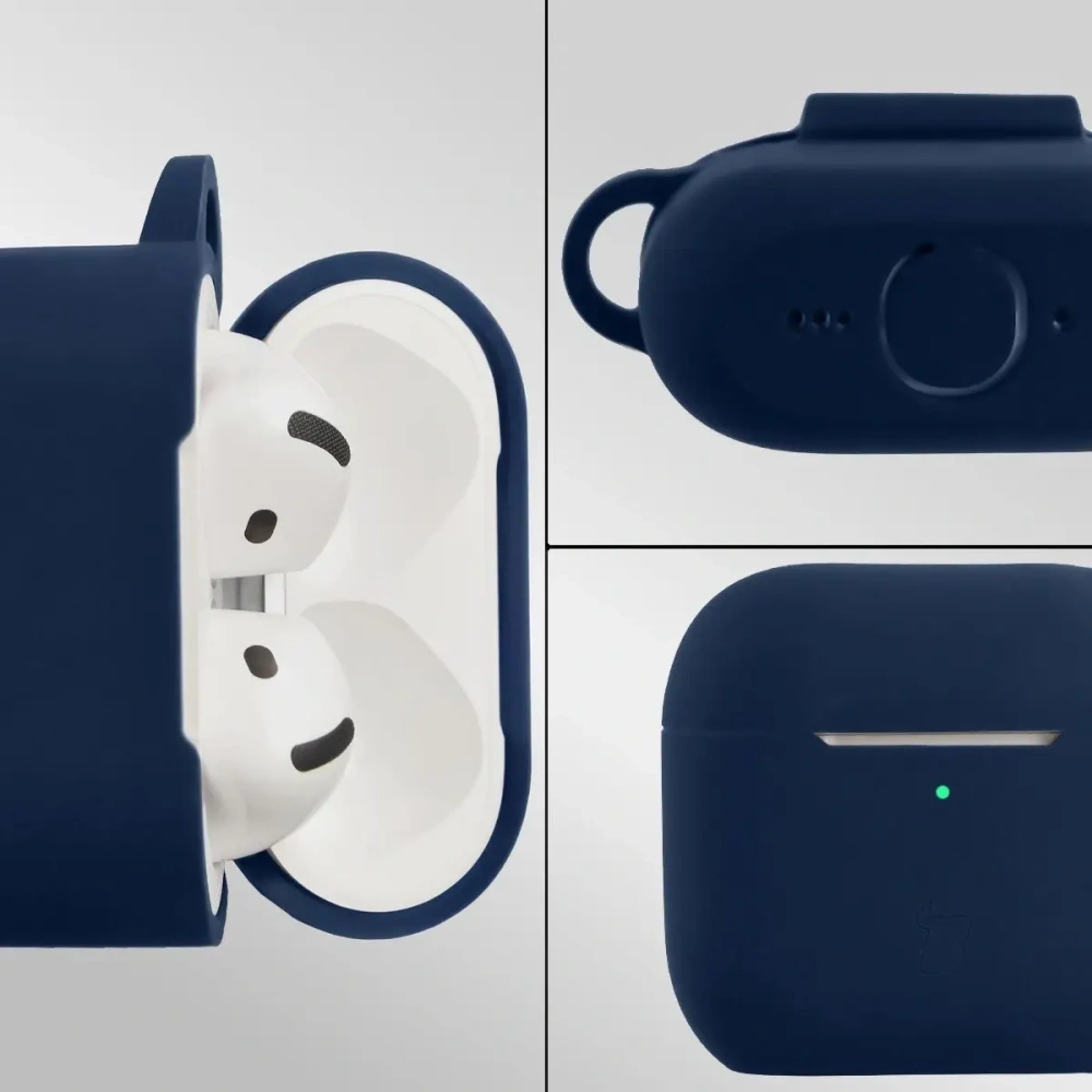 Silikonowe etui z karabińczykiem Bizon Case Headphone Silicone do Apple AirPods 4 granatowe