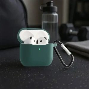 Silikonowe etui z karabińczykiem Bizon Case Headphone Silicone do Apple AirPods 4 ciemnozielone