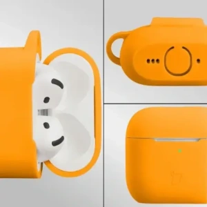 Silikonowe etui z karabińczykiem Bizon Case Headphone Silicone do Apple AirPods 4 marchewkowe