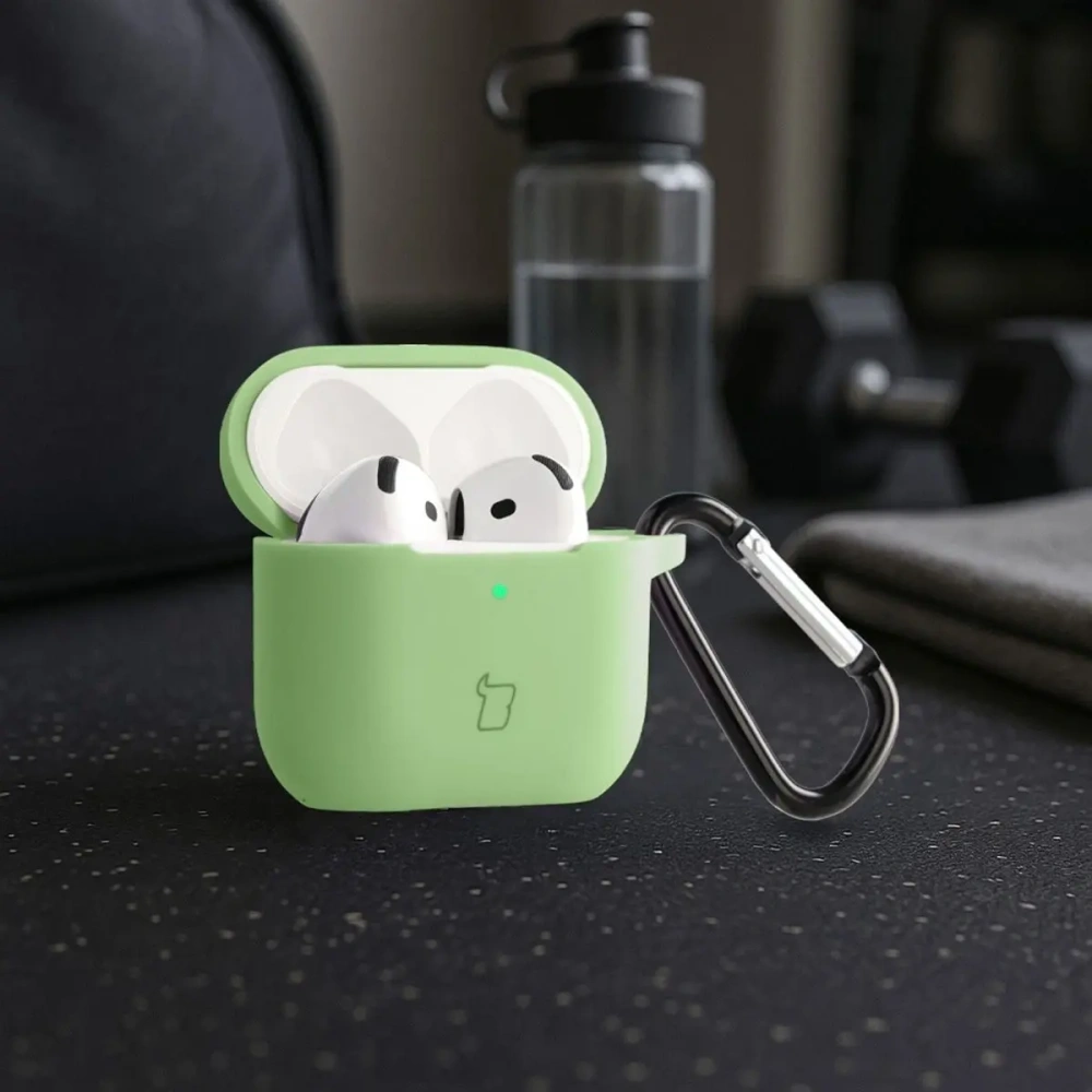 Silikonowe etui z karabińczykiem Bizon Case Headphone Silicone do Apple AirPods 4 jasnozielone