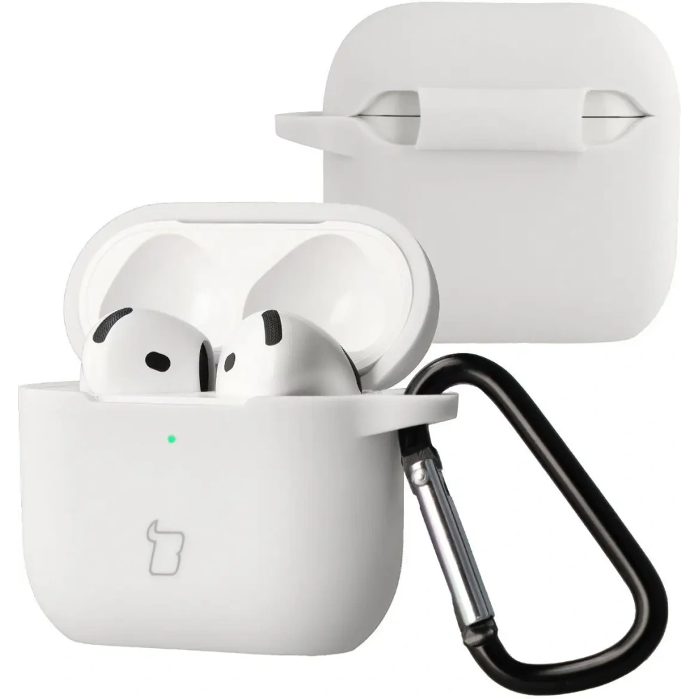 Silikonowe etui z karabińczykiem Bizon Case Headphone Silicone do Apple AirPods 4 białe