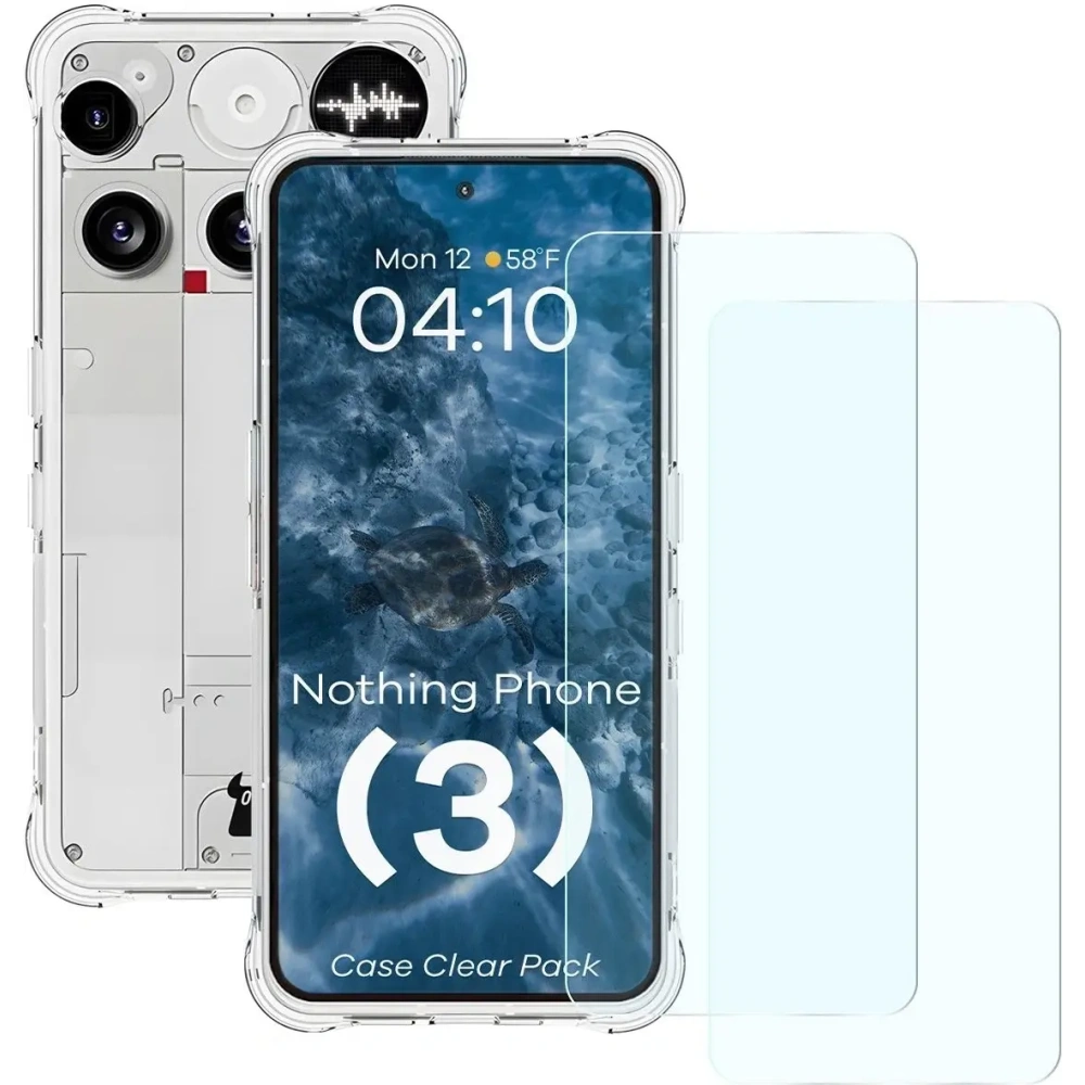 Elastyczne etui + 2x szkło hartowane Bizon Case Clear Pack do Nothing Phone (3)