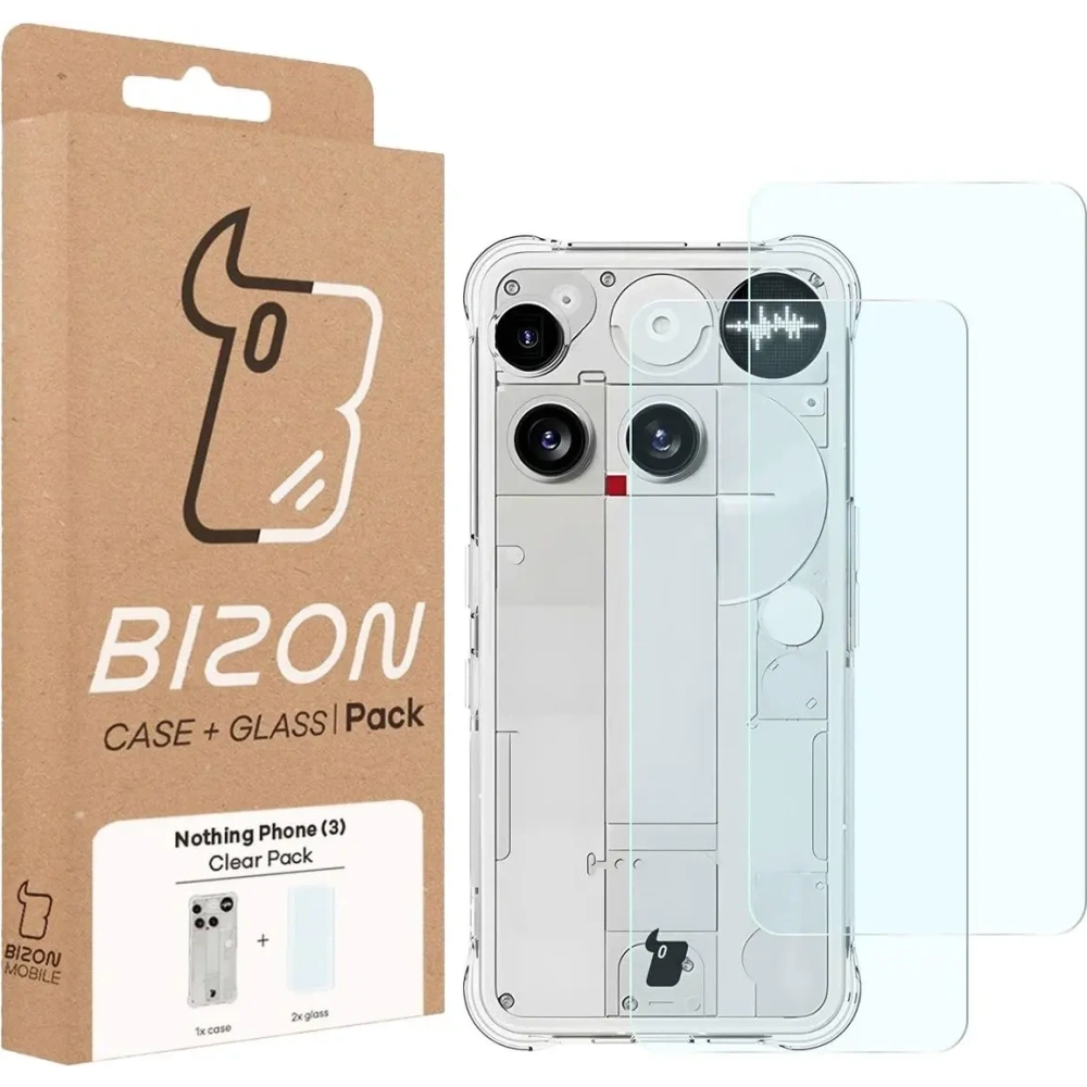 Elastyczne etui + 2x szkło hartowane Bizon Case Clear Pack do Nothing Phone (3)