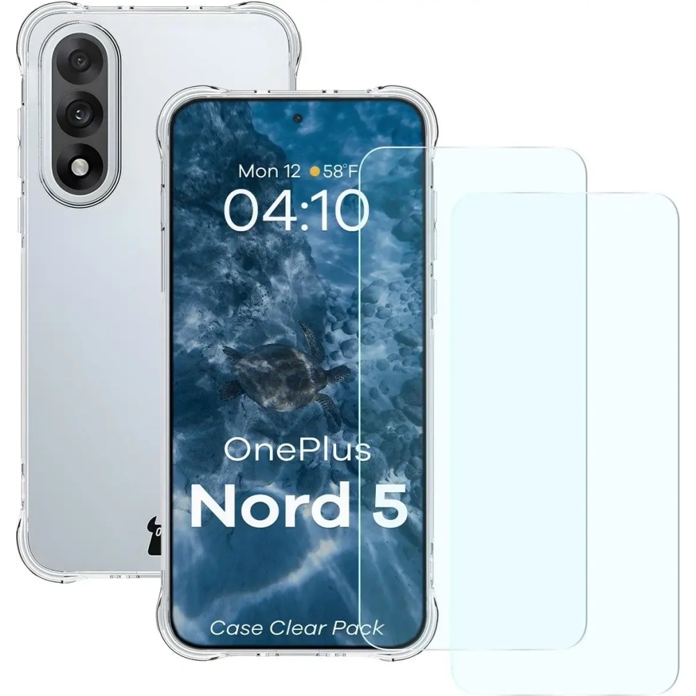Elastyczne etui + 2x szkło hartowane Bizon Case Clear Pack do OnePlus Nord 5