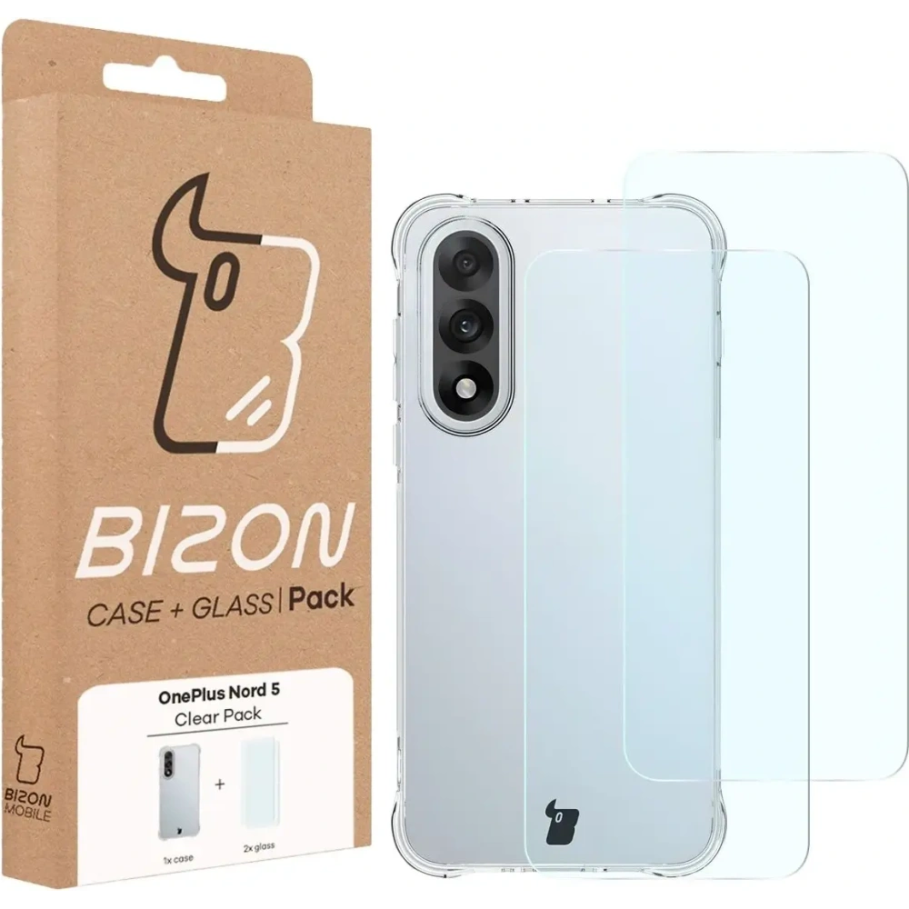 Elastyczne etui + 2x szkło hartowane Bizon Case Clear Pack do OnePlus Nord 5