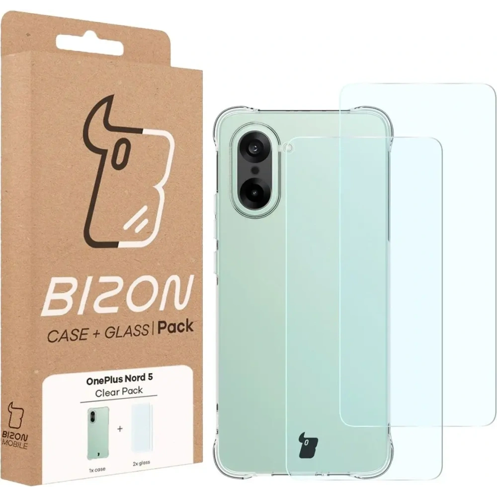 Elastyczne etui + 2x szkło hartowane Bizon Case Clear Pack do OnePlus Nord CE5 5G