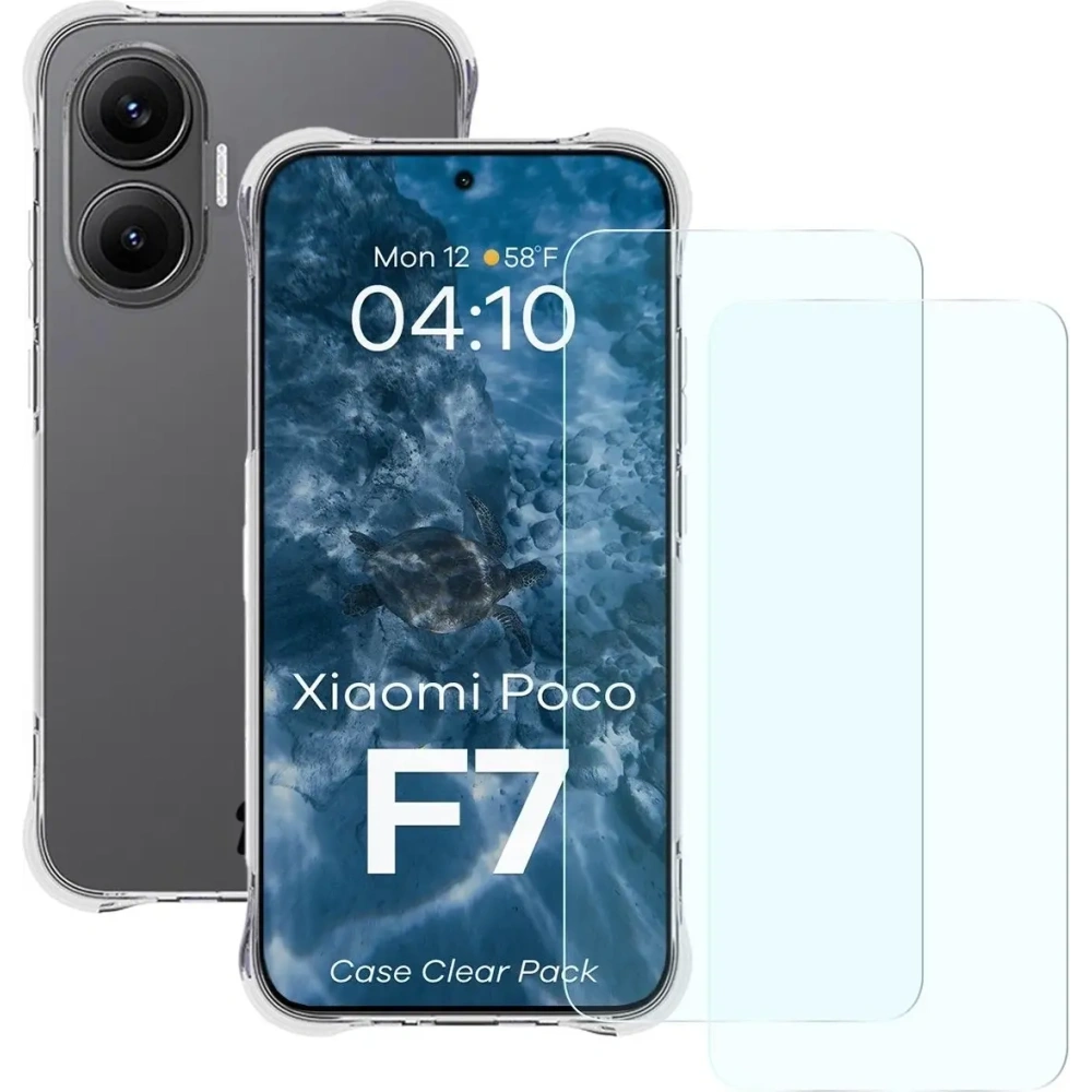 Elastyczne etui + 2x szkło hartowane Bizon Case Clear Pack do Xiaomi POCO F7
