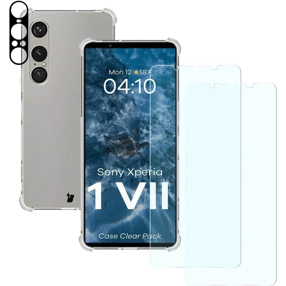 Etui + 2x szkło hartowane + szkiełko na obiektyw Bizon Case Clear Pack do Sony Xperia 1 VII
