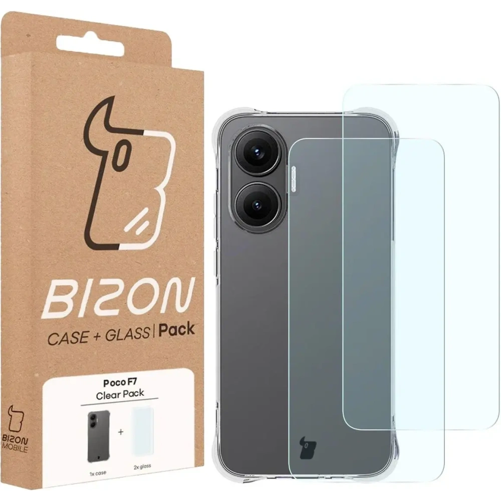Elastyczne etui + 2x szkło hartowane Bizon Case Clear Pack do Xiaomi POCO F7