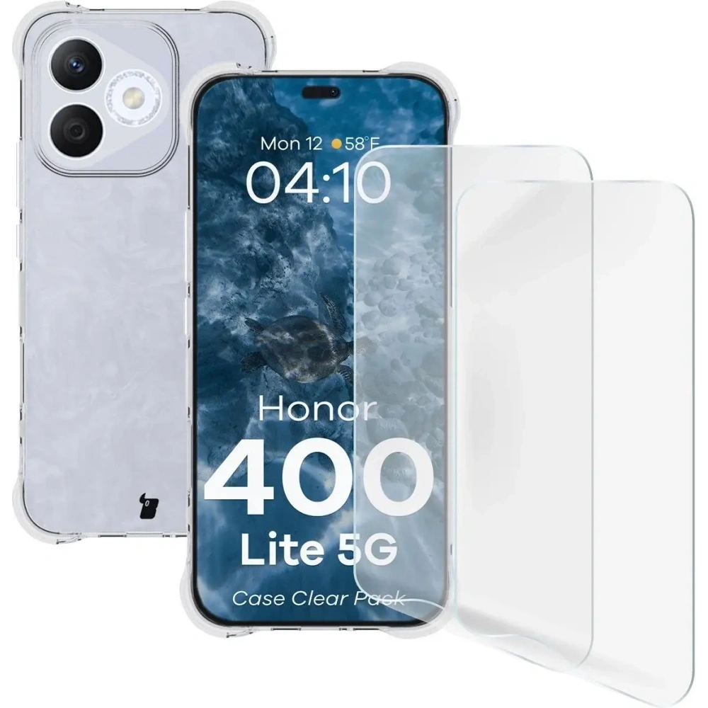 Elastyczne etui + 2x folia na ekran Bizon Case Clear Pack do Honor 400 Lite
