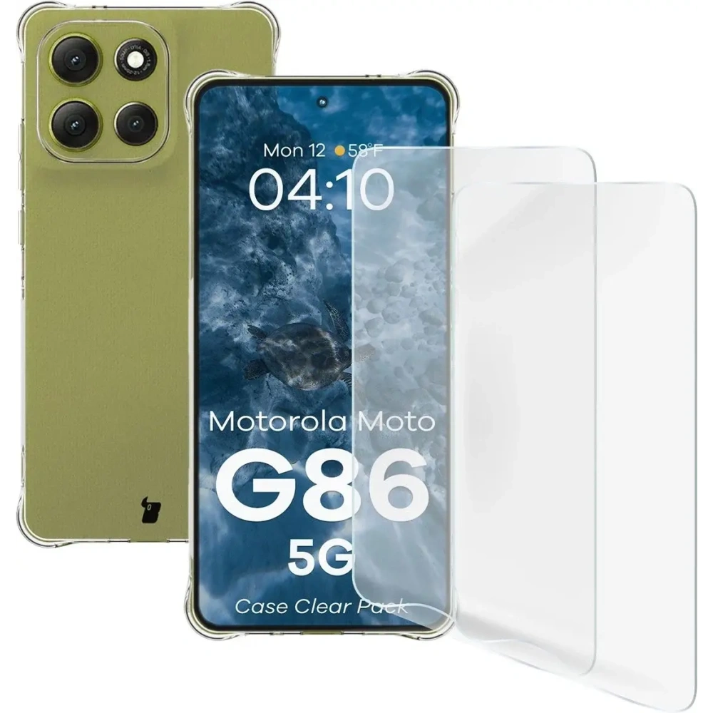 Elastyczne etui + 2x folia na ekran Bizon Case Clear Pack do Motorola Moto G86 5G