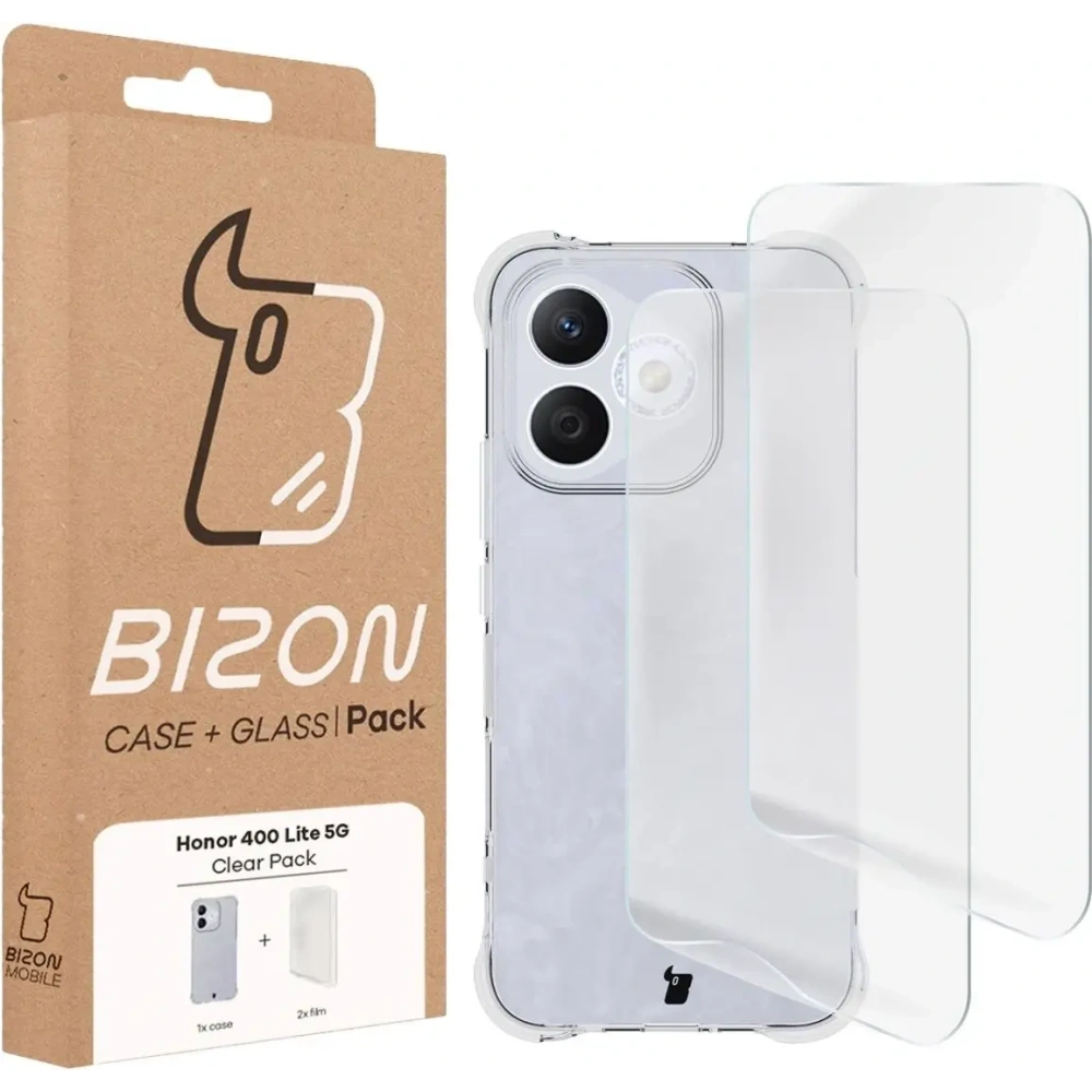 Elastyczne etui + 2x folia na ekran Bizon Case Clear Pack do Honor 400 Lite