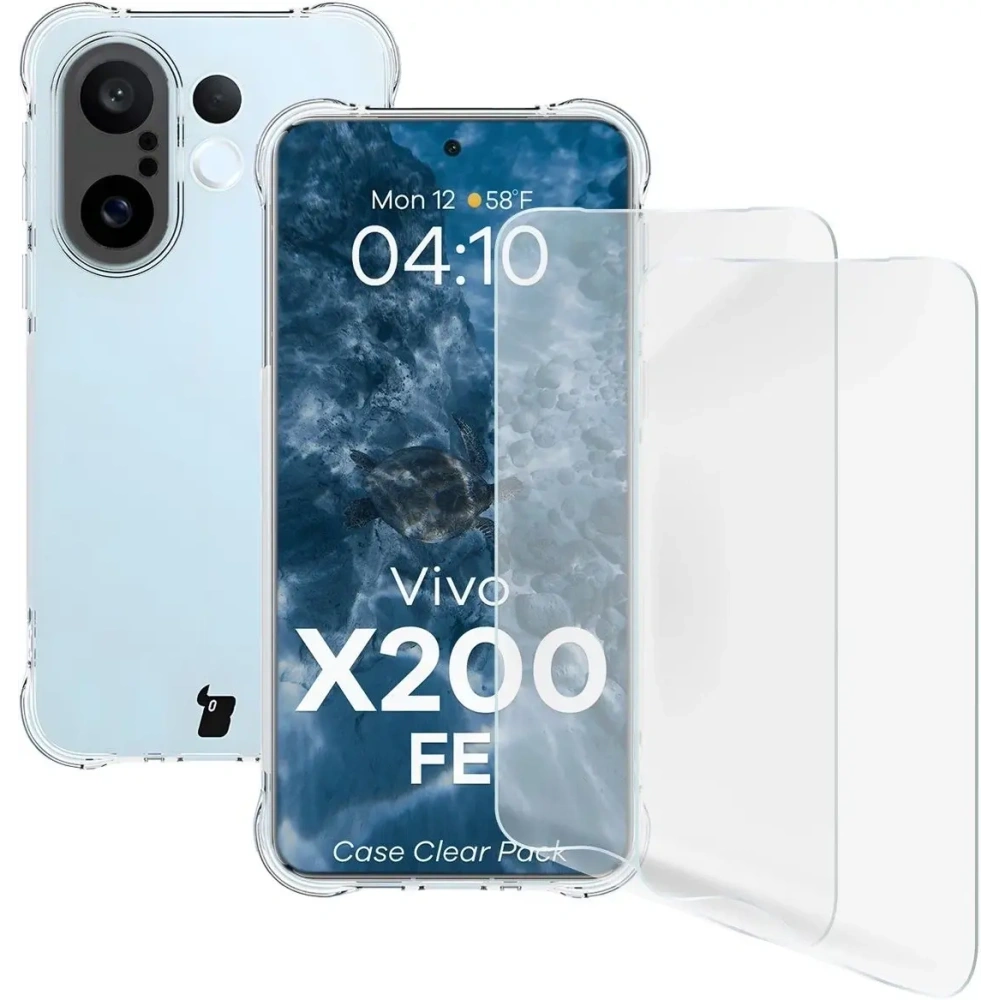 Elastyczne etui + 2x folia na ekran Bizon Case Clear Pack do Vivo X200 FE