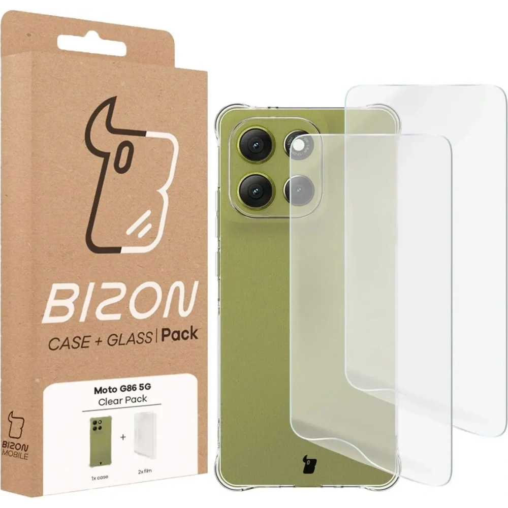 Elastyczne etui + 2x folia na ekran Bizon Case Clear Pack do Motorola Moto G86 5G
