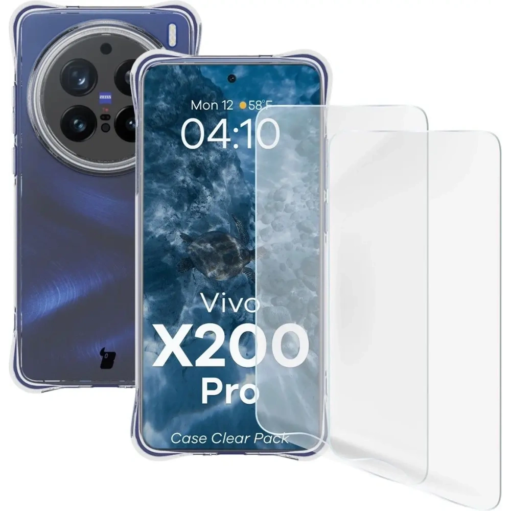 Elastyczne etui + 2x folia na ekran Bizon Case Clear Pack do Vivo X200 Pro