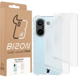 Elastyczne etui + 2x folia na ekran Bizon Case Clear Pack do Vivo X200 FE