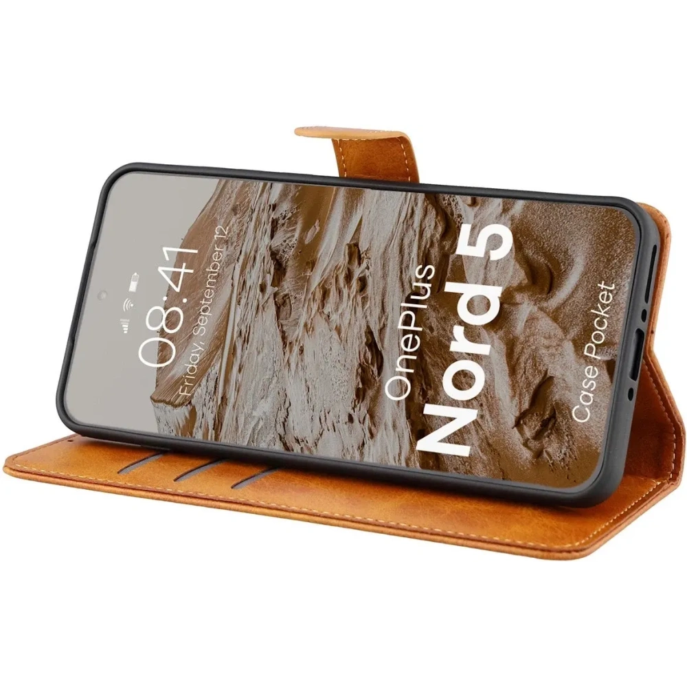 Etui z klapką Bizon Case Pocket do OnePlus Nord 5 brązowe