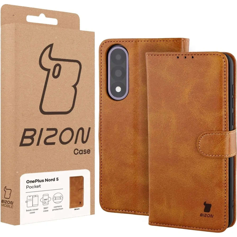 Etui z klapką Bizon Case Pocket do OnePlus Nord 5 brązowe