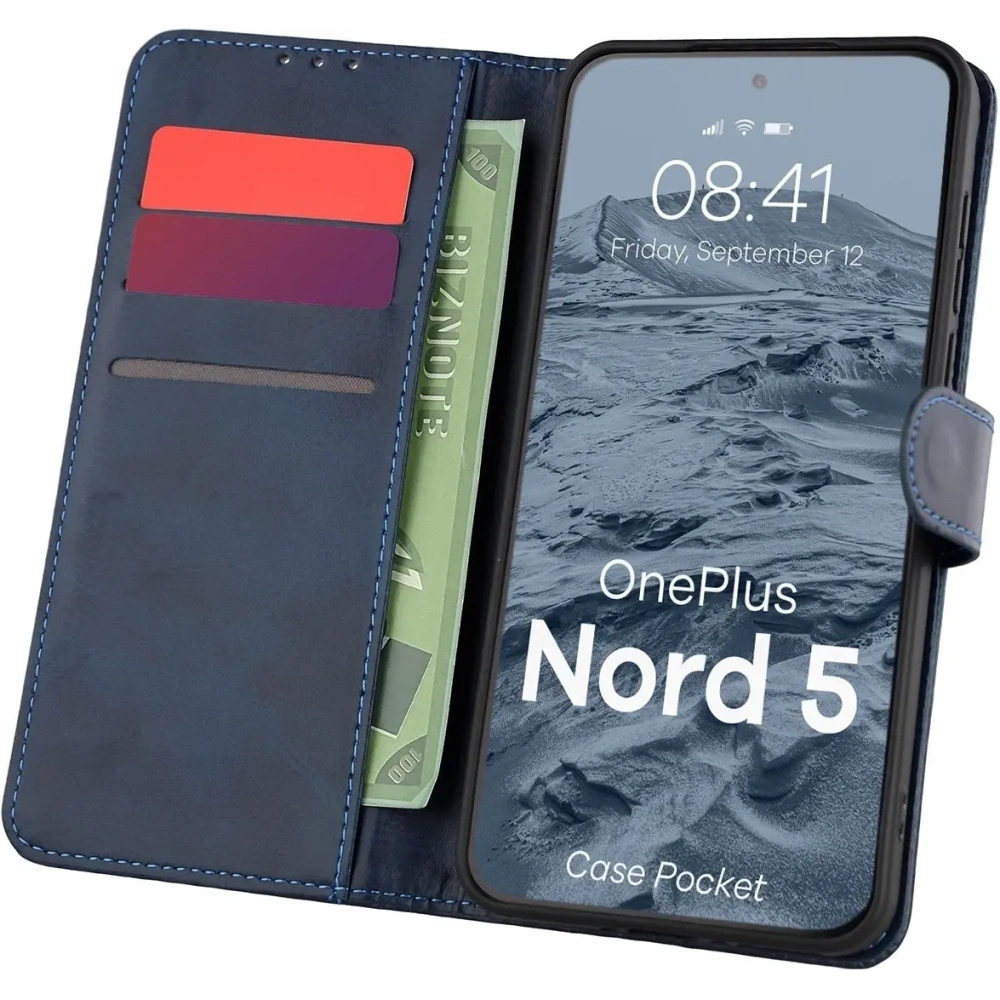 Etui z klapką Bizon Case Pocket do OnePlus Nord 5 granatowe