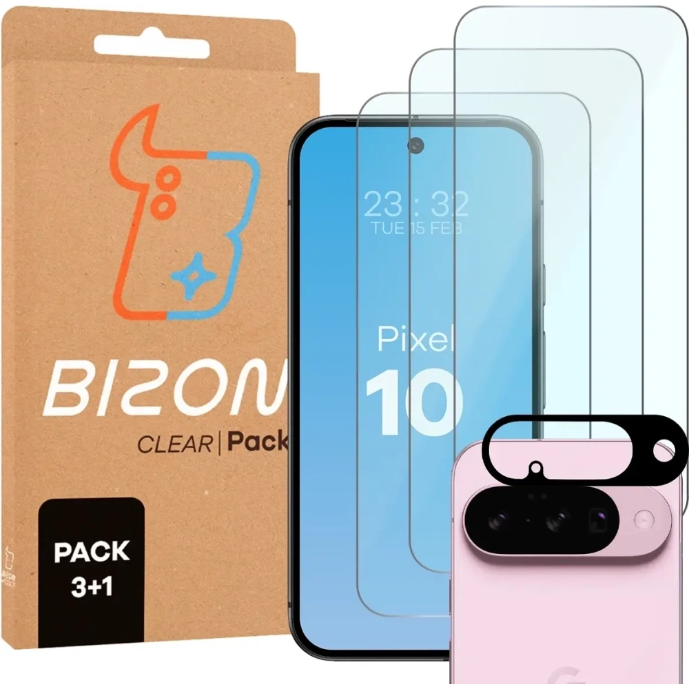 3x Szkło na ekran + szkło na aparat Bizon Glass Clear Pack do Google Pixel 10