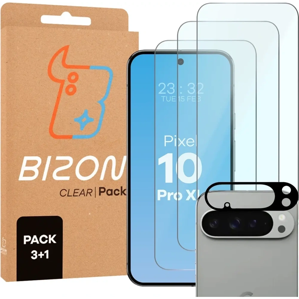 3x Szkło na ekran + szkło na aparat Bizon Glass Clear Pack do Google Pixel 10 Pro XL