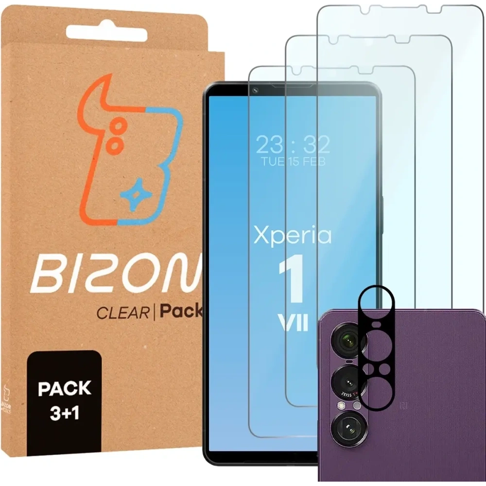 3x Szkło na ekran + szkło na aparat Bizon Glass Clear Pack do Sony Xperia 1 VII