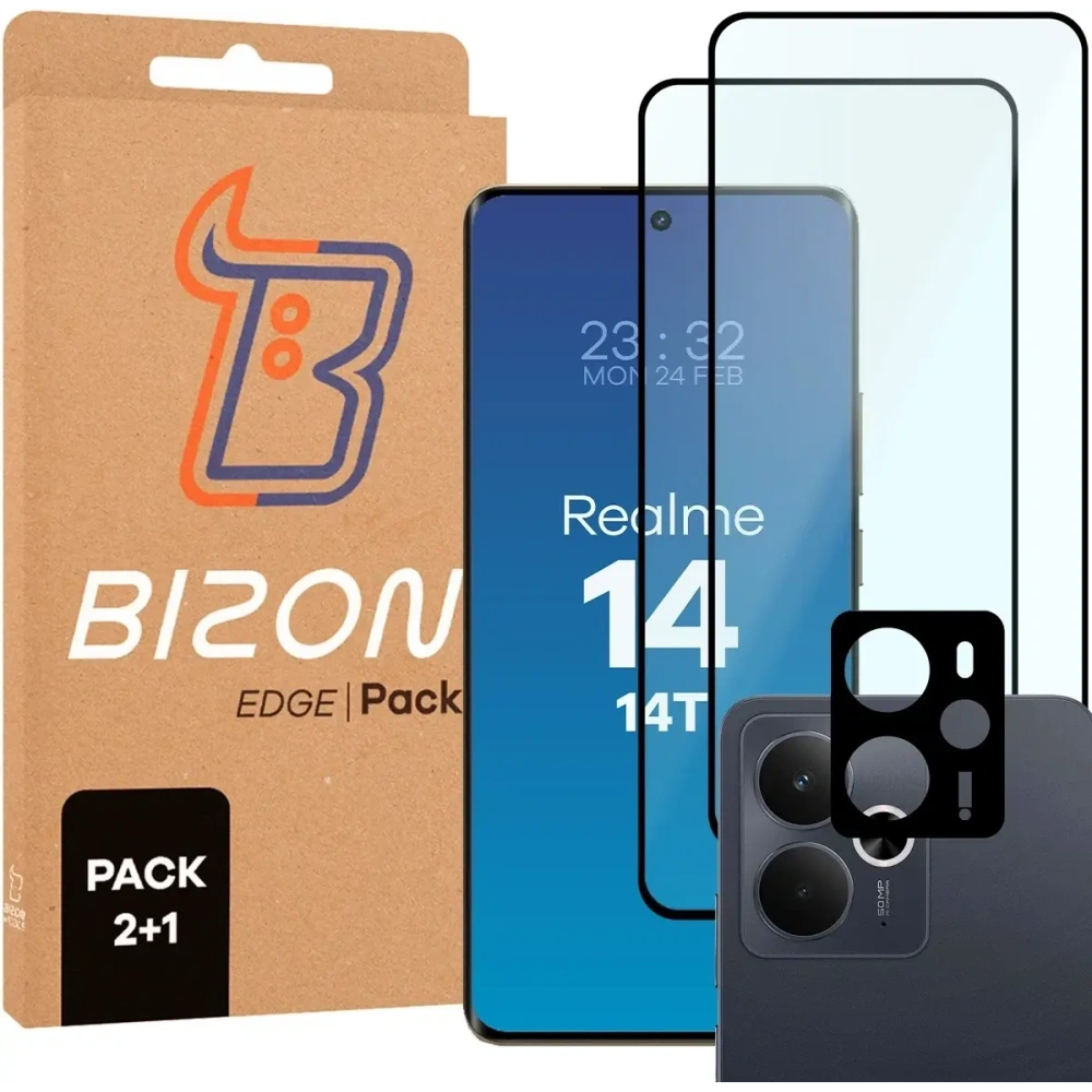 2x Szkło na ekran + szkło na aparat BIZON Edge Pack do Realme 14 5G / 14T 5G