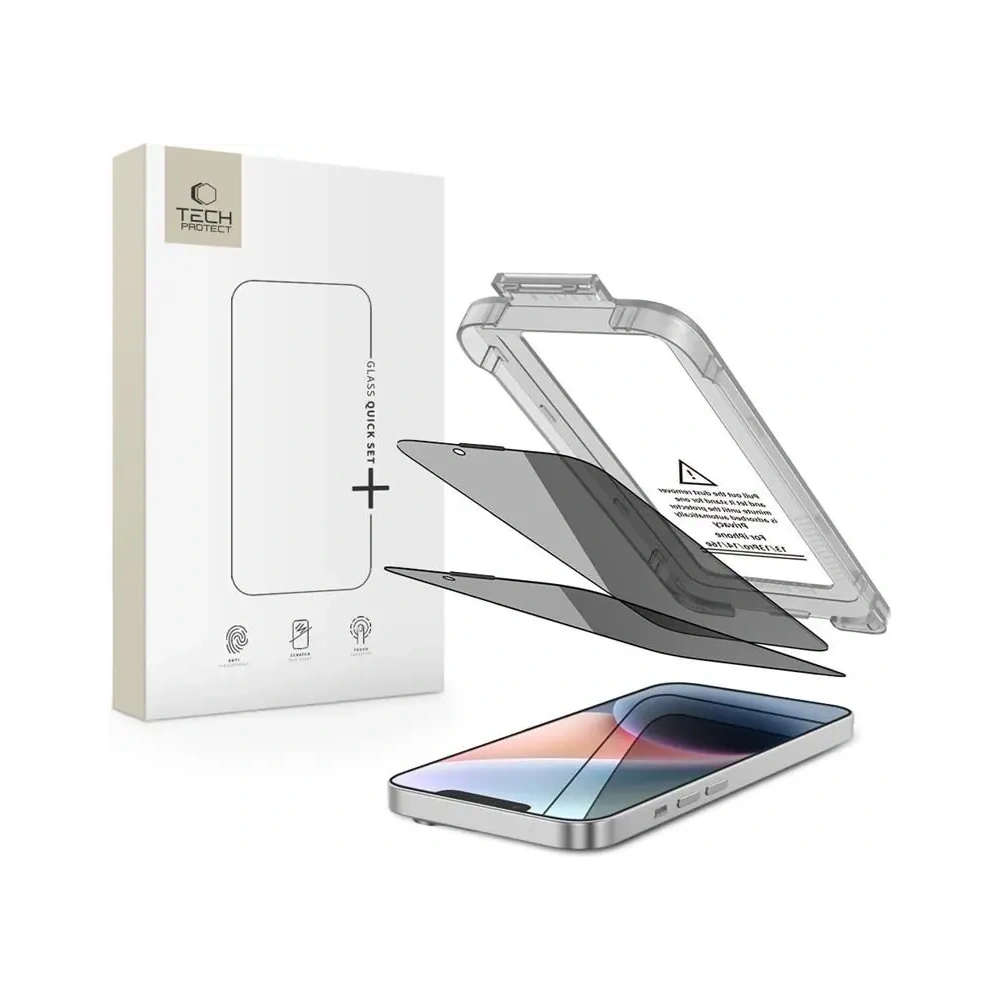 Szkło prywatyzujące Tech-Protect Quick Set Spy+ do Apple iPhone 13 / 13 Pro / 14 / 16e Privacy [2 PACK]