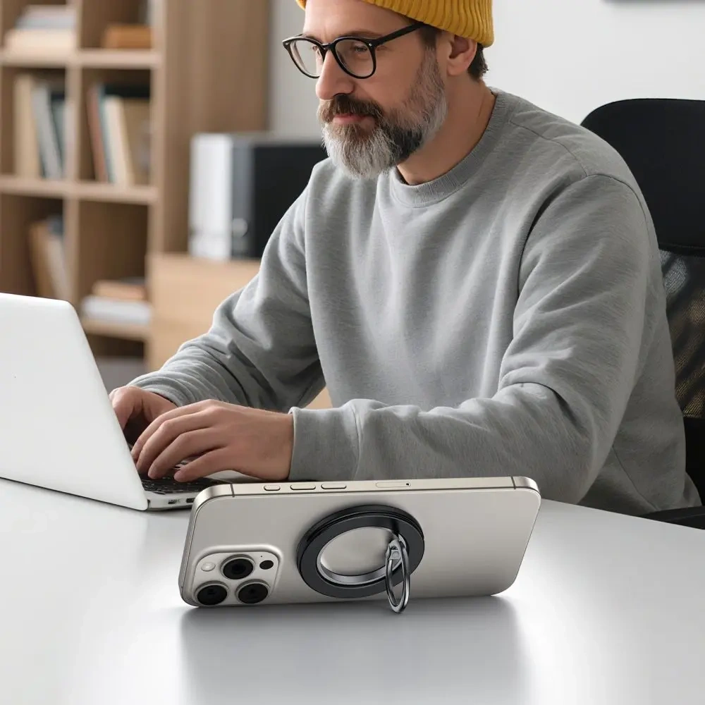 Uchwyt na palec z blaszką Tech-Protect MMR600 Magnetic MagSafe Phone Ring Satin Black