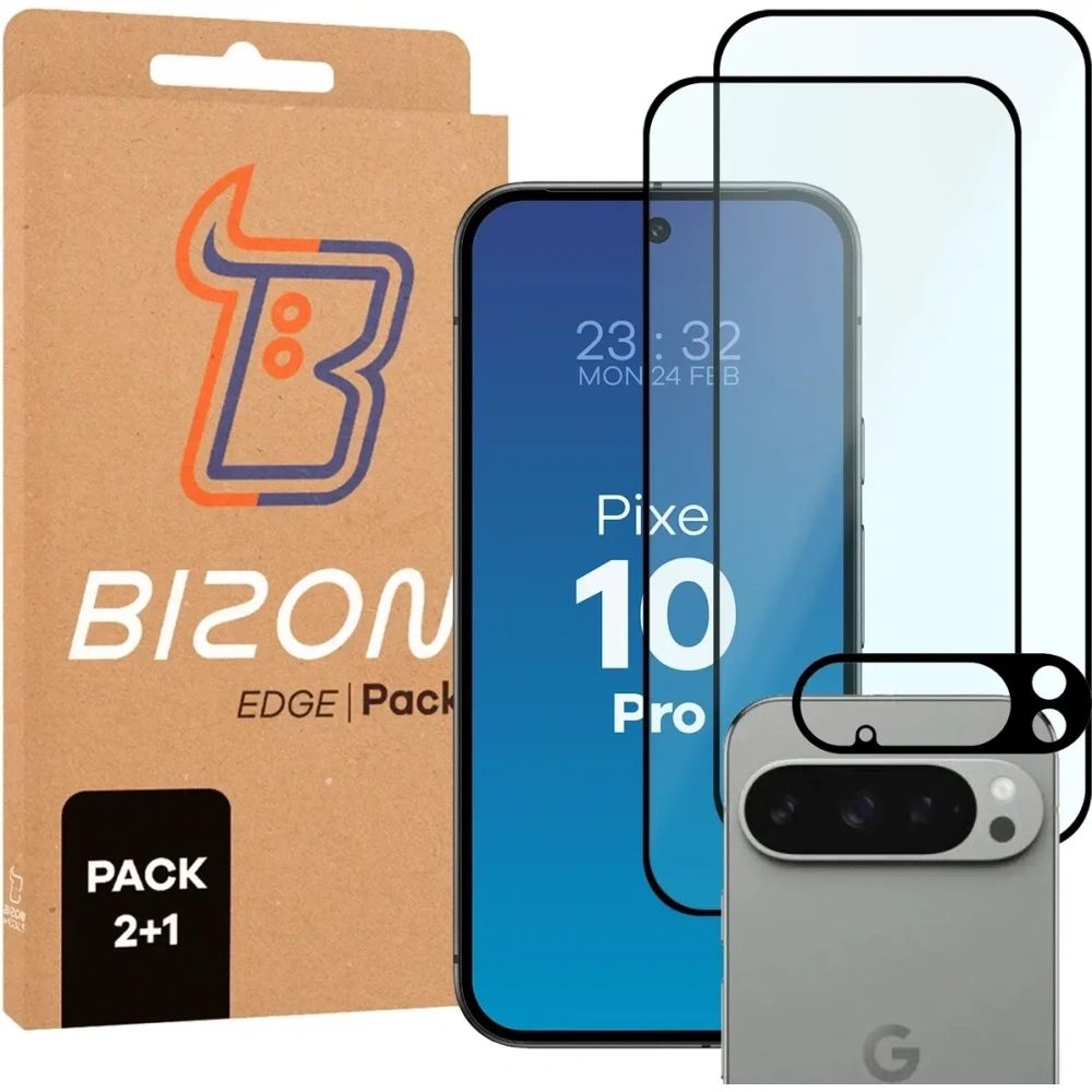 2x Szkło na ekran + szkło na aparat BIZON Edge Pack do Google Pixel 10 Pro