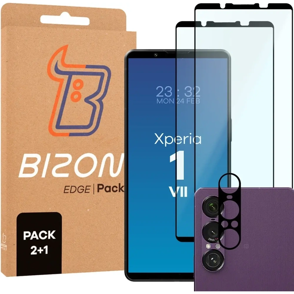 2x Szkło na ekran + szkło na aparat BIZON Edge Pack do Sony Xperia 1 VII