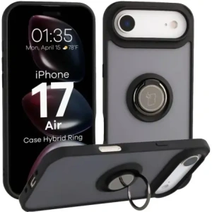 Etui z uchwytem na palec Bizon Case Hybrid Ring do Apple iPhone 17 Air przydymione z czarną ramką