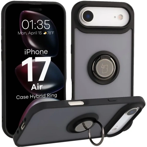 Etui z uchwytem na palec Bizon Case Hybrid Ring do Apple iPhone 17 Air przydymione z czarną ramką