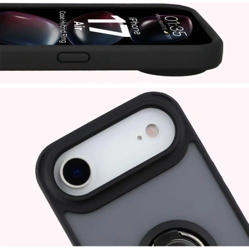 Etui z uchwytem na palec Bizon Case Hybrid Ring do Apple iPhone 17 Air przydymione z czarną ramką