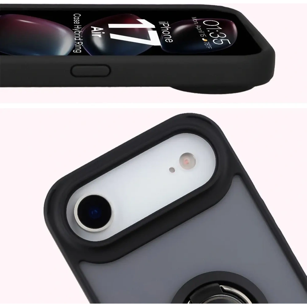 Etui z uchwytem na palec Bizon Case Hybrid Ring do Apple iPhone Air przydymione z czarną ramką