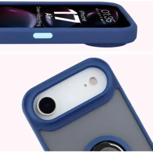 Etui z uchwytem na palec Bizon Case Hybrid Ring do Apple iPhone 17 Air przydymione z granatową ramką