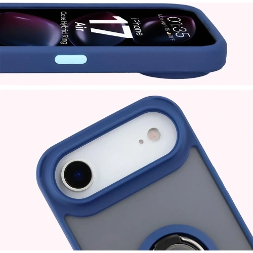 Etui z uchwytem na palec Bizon Case Hybrid Ring do Apple iPhone 17 Air przydymione z granatową ramką
