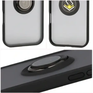 Etui z uchwytem na palec Bizon Case Hybrid Ring do Apple iPhone 17 Air przydymione z czarną ramką